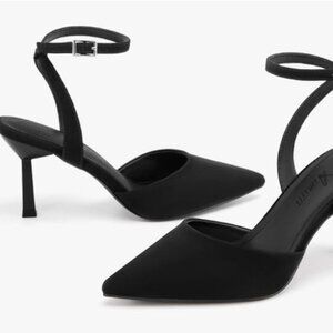 Athlefit (NEW) Women's Closed Pointed Toe Heels Ankle Strap Stiletto - BLACK (8)